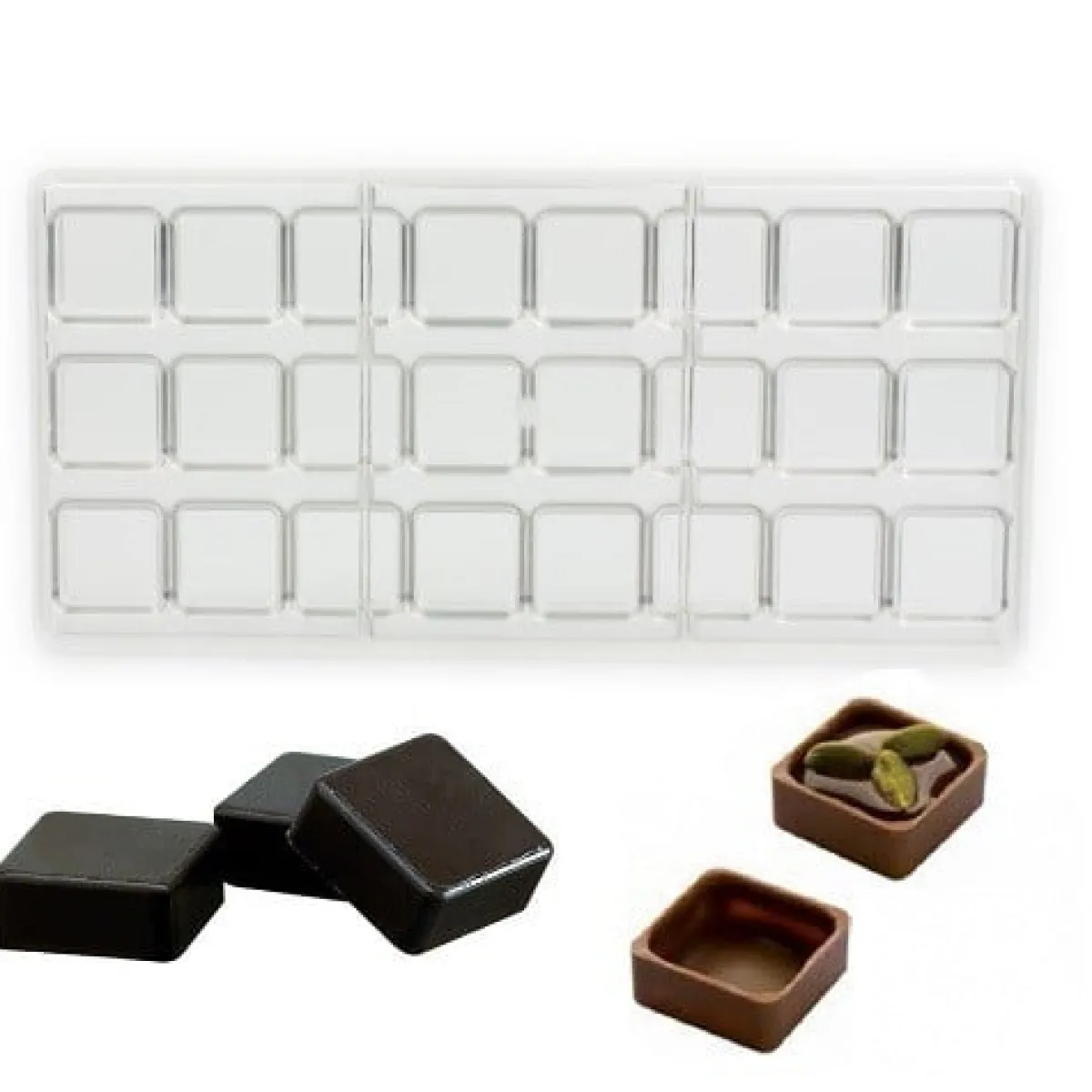Discount Chocolate World Bonbonvorm Vierkante Schelp (24x) 27x12mm**
