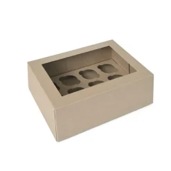 Outlet House of Marie HoM Cupcake Doosje 12 MINI Kraft (incl tray met venster) 2st