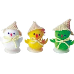 Clearance Overig Pluche Decoratie Kuiken met Hoed Ass. 4,5cm 36st.**