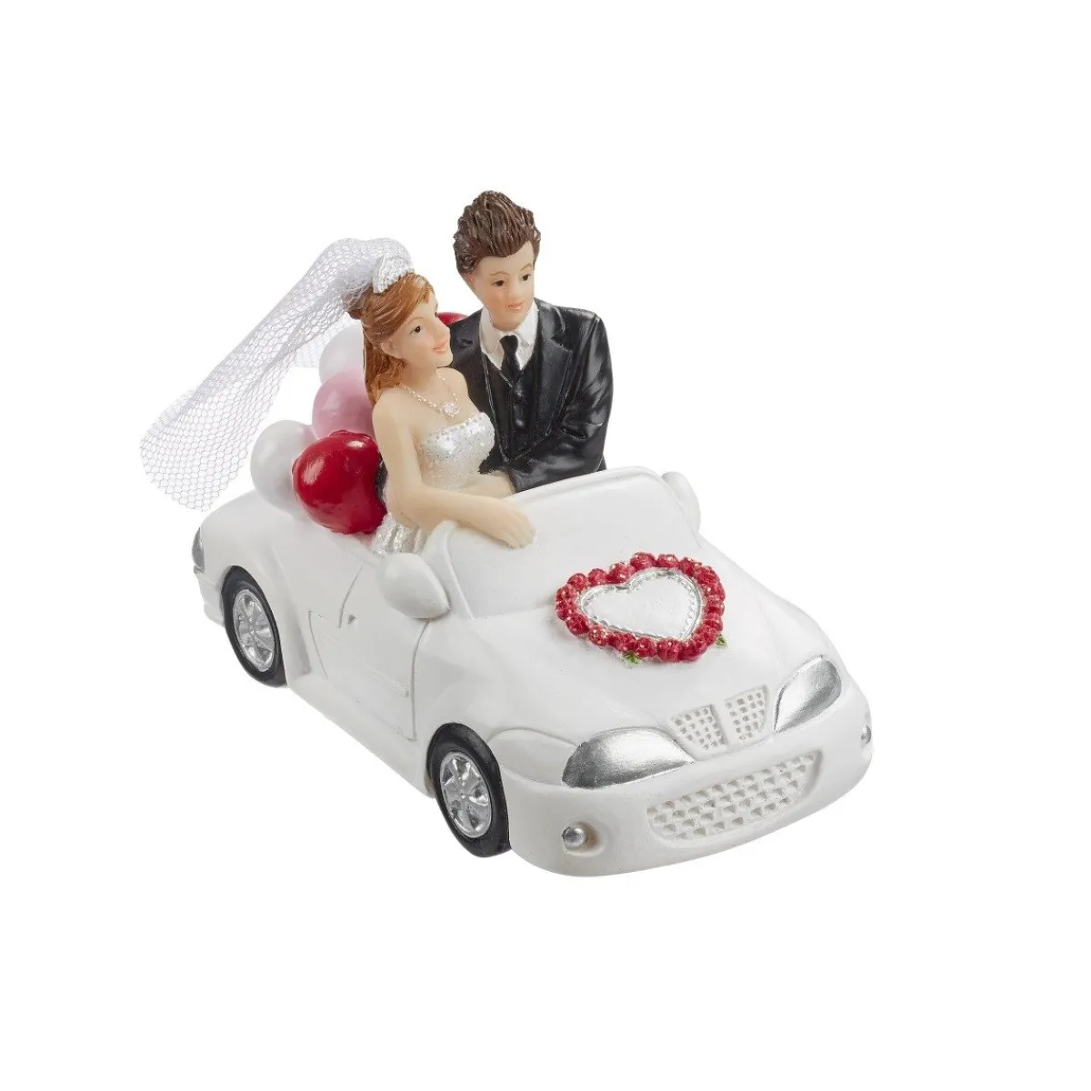 New Overig Taarttopper Bruidspaar in Auto Polystone 10x5,5cm